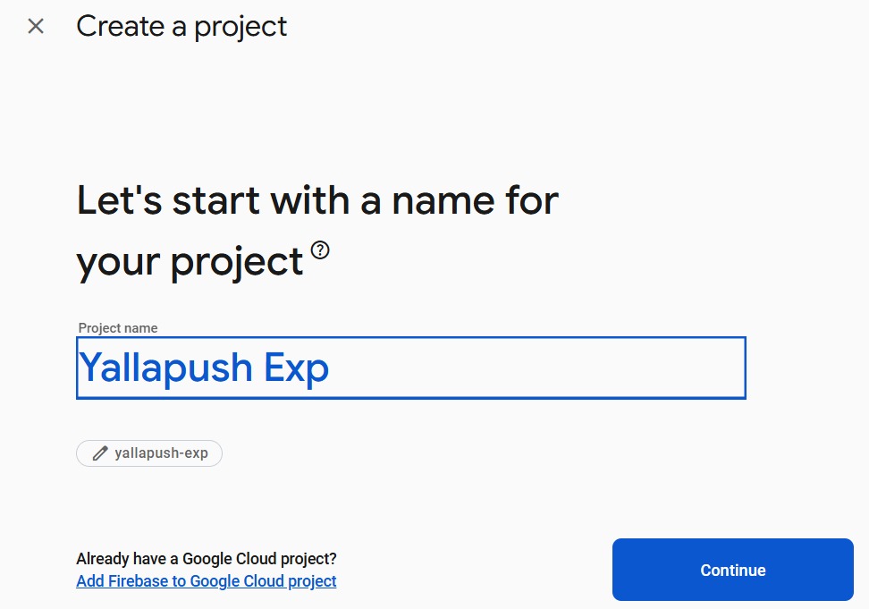 Firebase Project Setup Screenshot